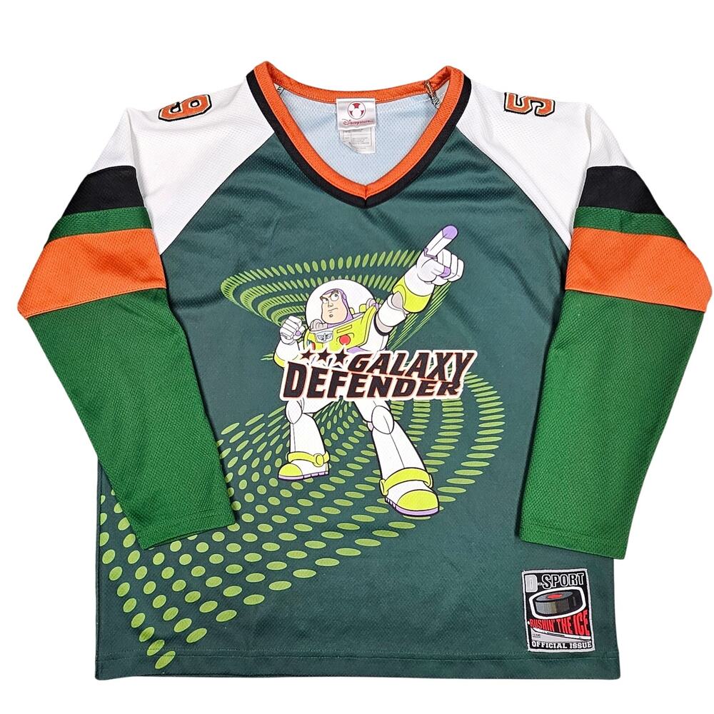 DISNEY BUZZ LIGHTYEAR “GALAXY DEFENDER” JERSEY – SIZE L (10/12) – GREEN/ORANGE